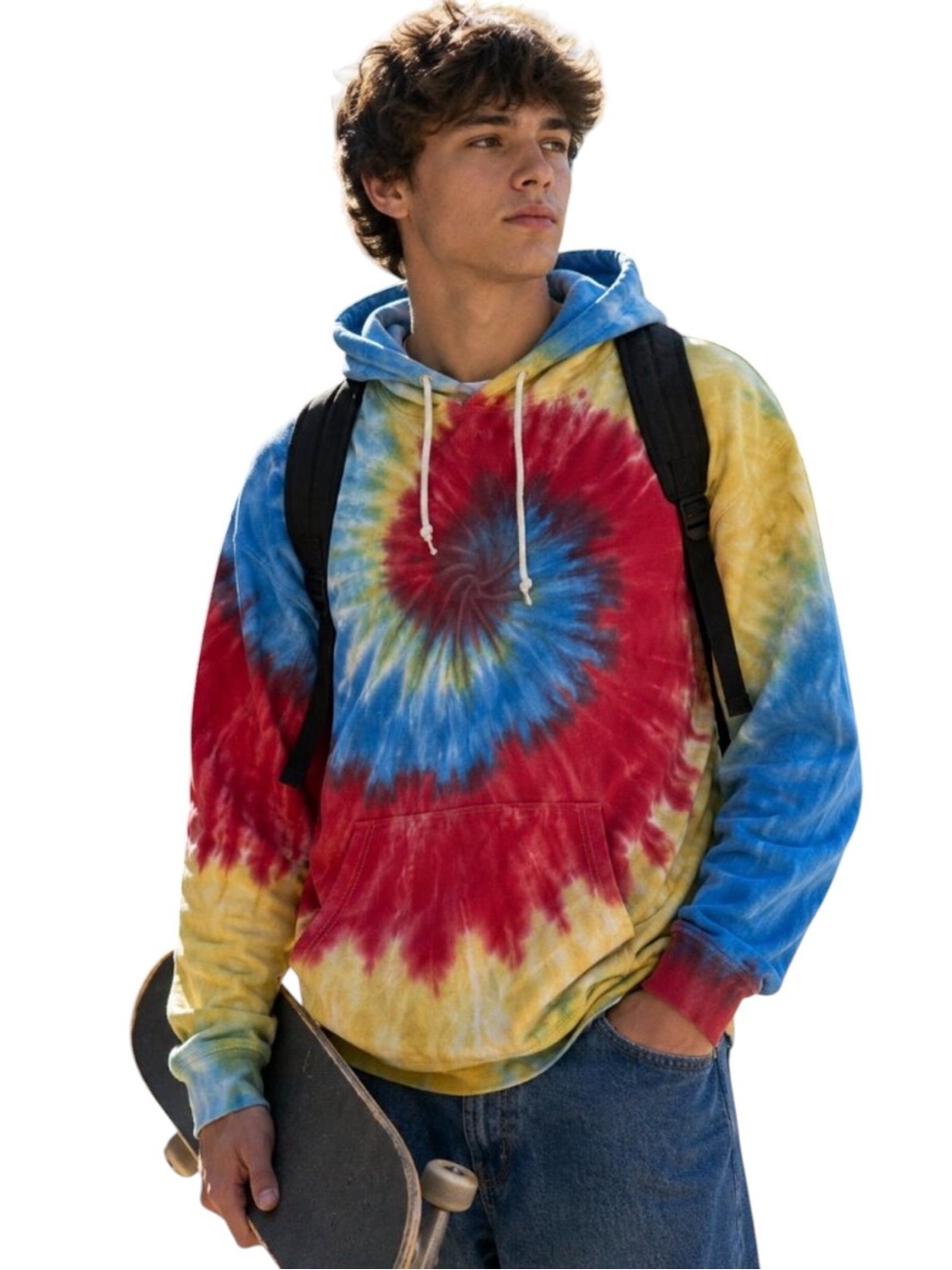 🛹😎Empyre Men's 90's Y2K Skater Spiral Tie Dye Knit Hoodie Sweatshirt L